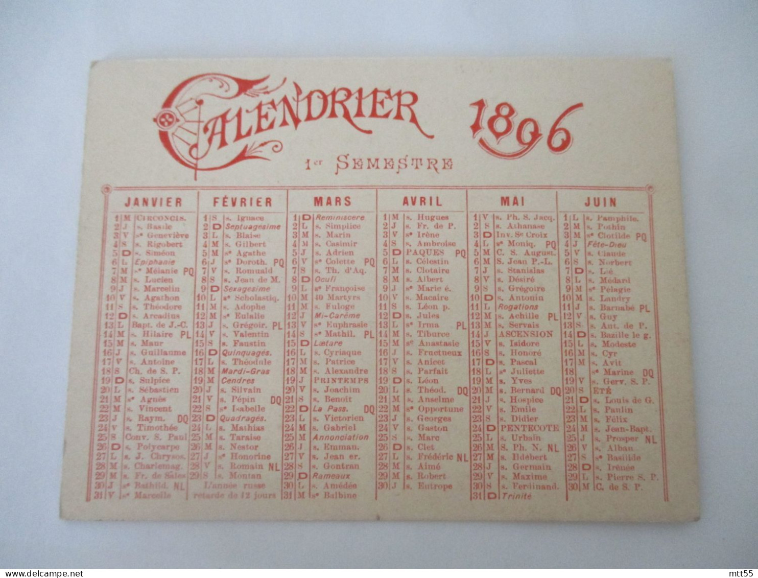 1897 CALENDRIER CHASSAING AV VICTORIA PARIS - Small : ...-1900