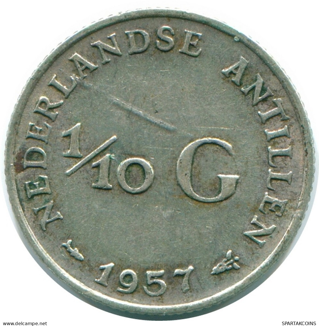 1/10 GULDEN 1957 ANTILLES NÉERLANDAISES ARGENT Colonial Pièce #NL12166.3.F.A - Antilles Néerlandaises