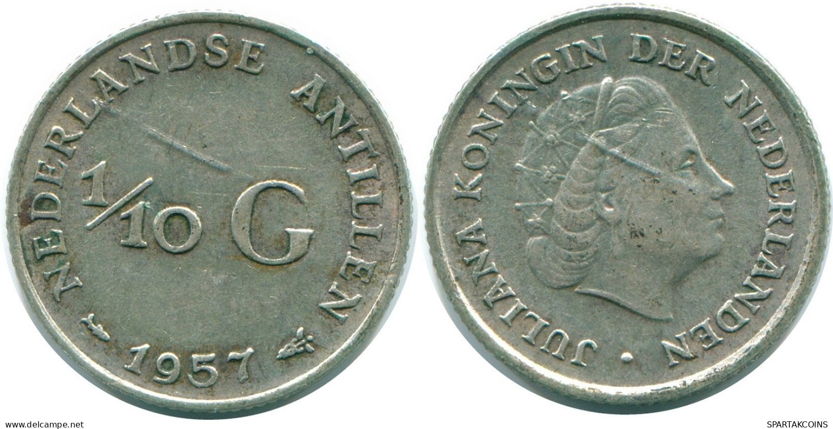 1/10 GULDEN 1957 ANTILLES NÉERLANDAISES ARGENT Colonial Pièce #NL12166.3.F.A - Nederlandse Antillen