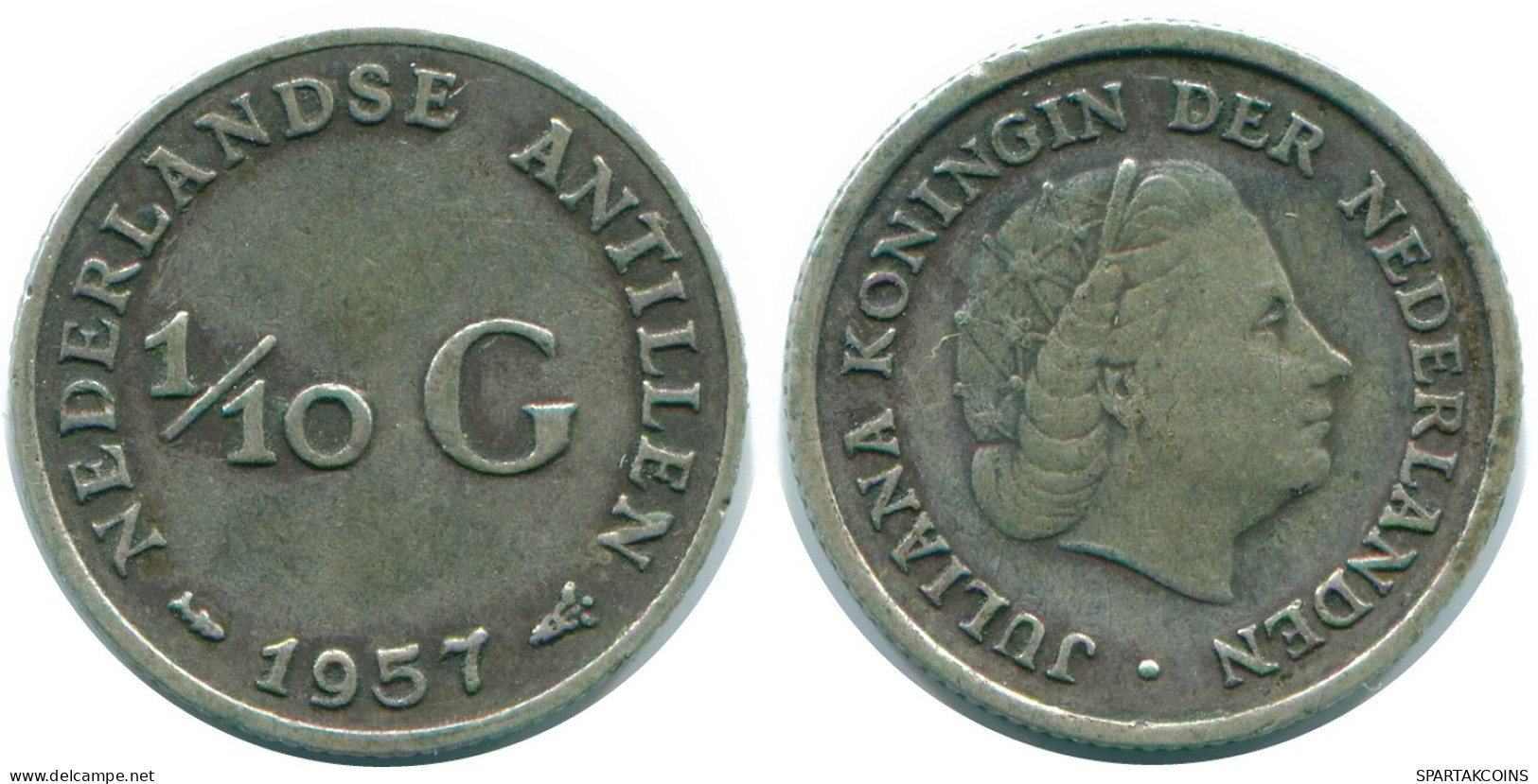 1/10 GULDEN 1957 NETHERLANDS ANTILLES SILVER Colonial Coin #NL12183.3.U.A - Nederlandse Antillen