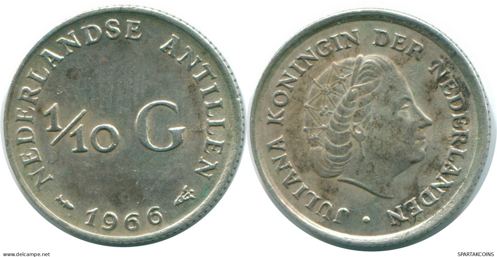1/10 GULDEN 1966 ANTILLAS NEERLANDESAS PLATA Colonial Moneda #NL12803.3.E.A - Antille Olandesi