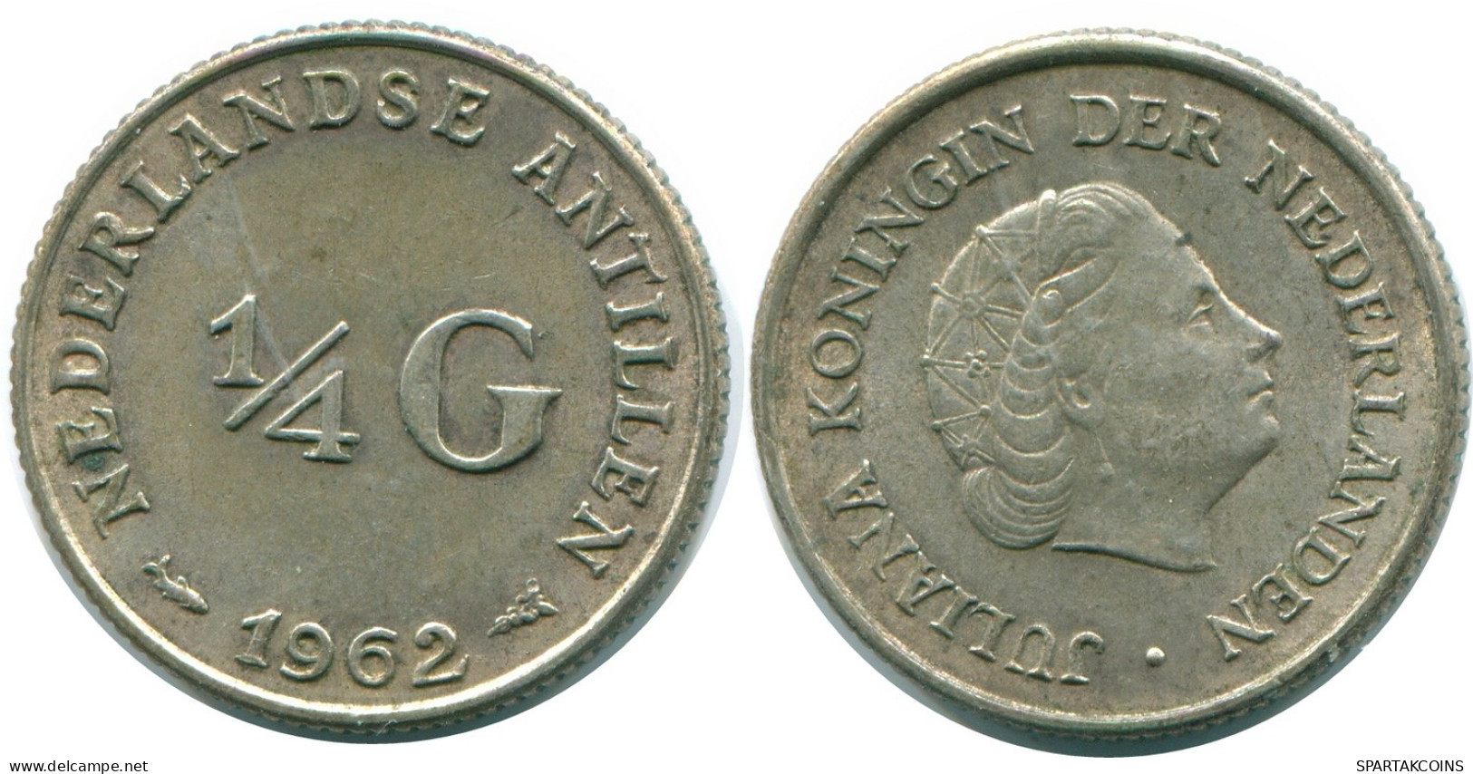 1/4 GULDEN 1962 ANTILLAS NEERLANDESAS PLATA Colonial Moneda #NL11161.4.E.A - Netherlands Antilles