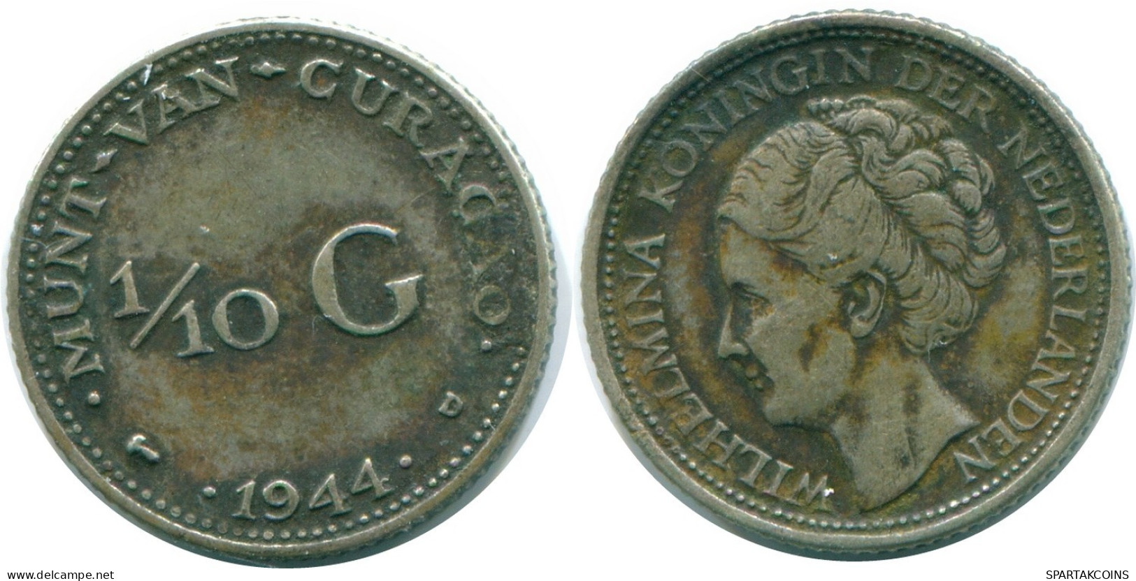 1/10 GULDEN 1944 CURACAO Netherlands SILVER Colonial Coin #NL11776.3.U.A - Curaçao