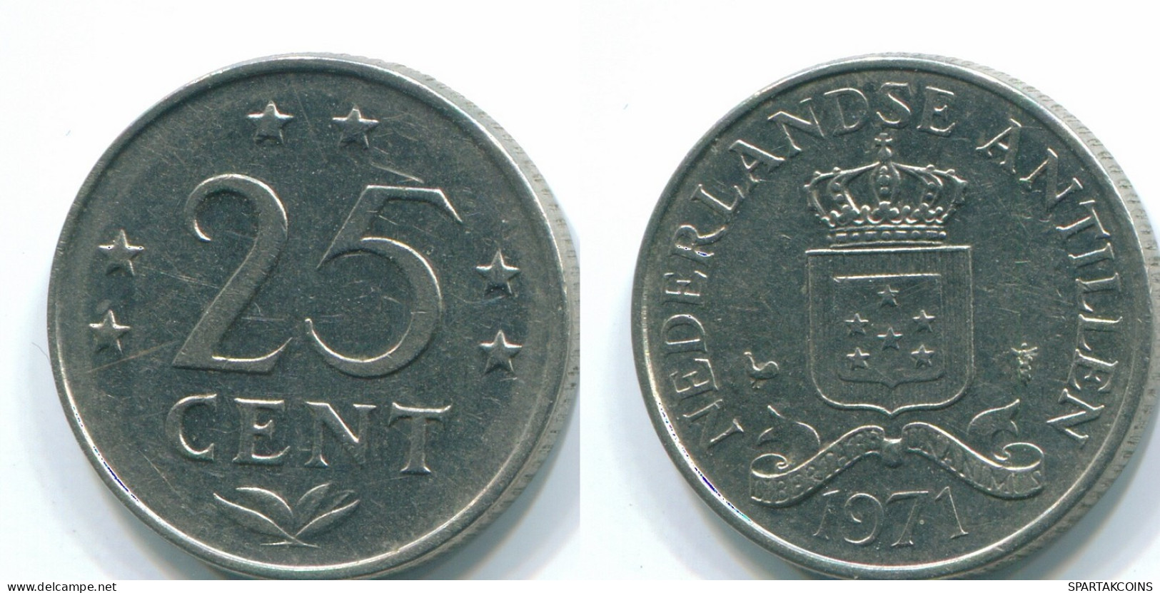 25 CENTS 1971 NETHERLANDS ANTILLES Nickel Colonial Coin #S11580.U.A - Niederländische Antillen