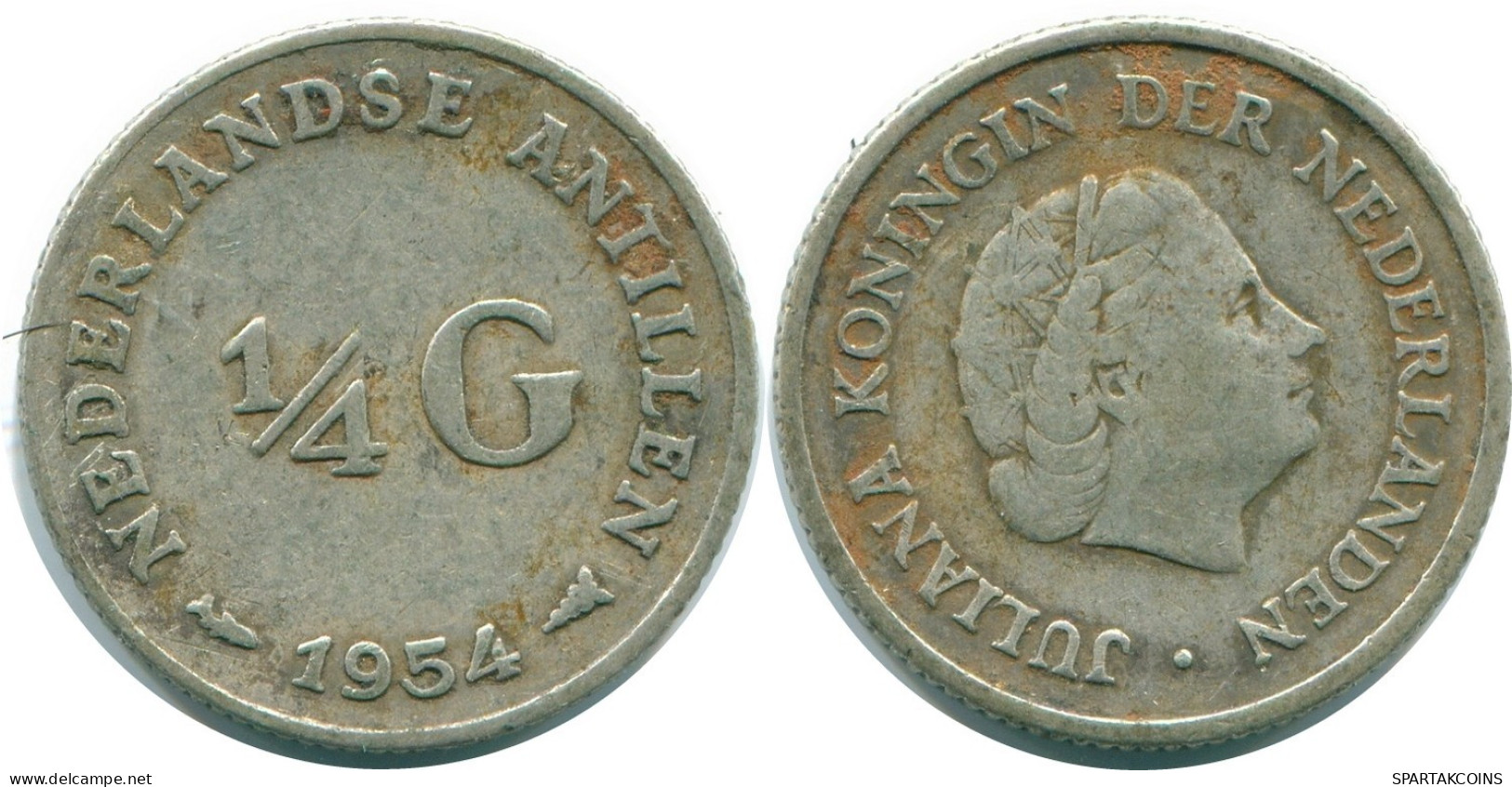 1/4 GULDEN 1954 NIEDERLÄNDISCHE ANTILLEN SILBER Koloniale Münze #NL10901.4.D.A - Niederländische Antillen