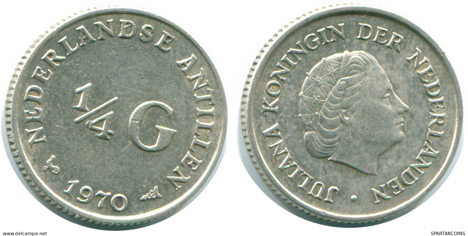 1/4 GULDEN 1970 ANTILLES NÉERLANDAISES ARGENT Colonial Pièce #NL11674.4.F.A - Netherlands Antilles