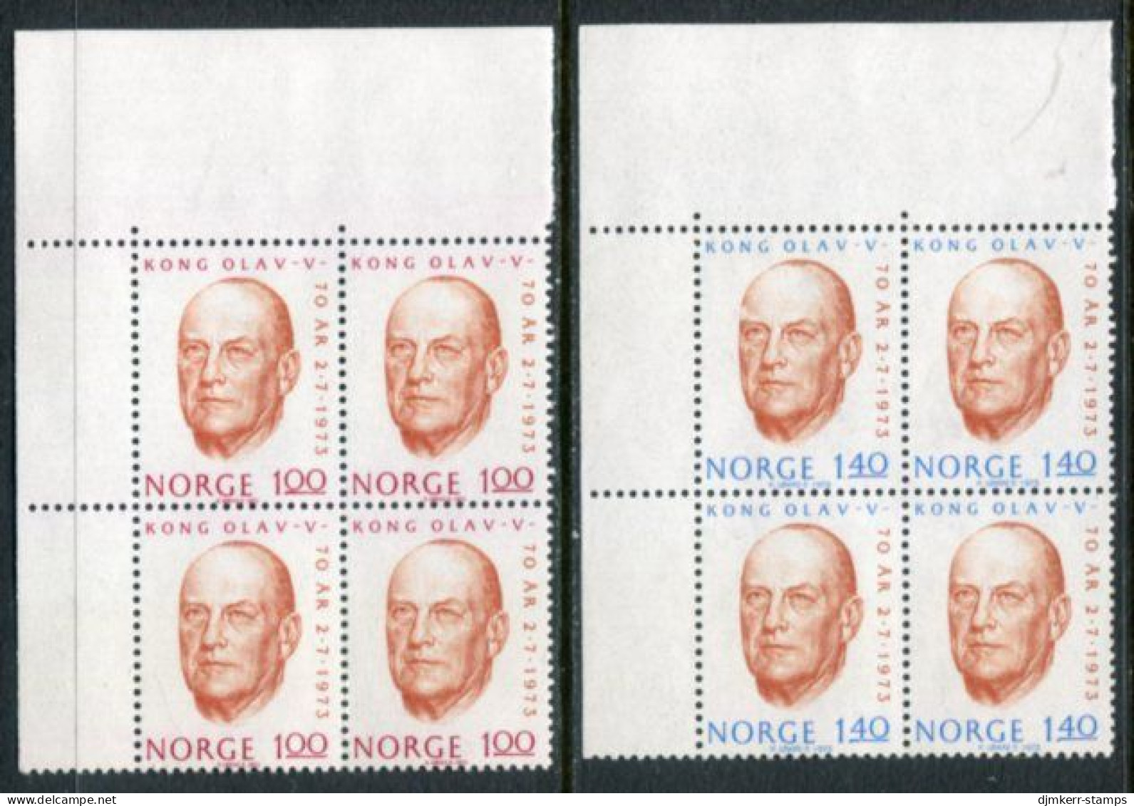 NORWAY 1973 King's 70th Birthday Blocks Of 4 MNH / **.  Michel 664-65 - Unused Stamps