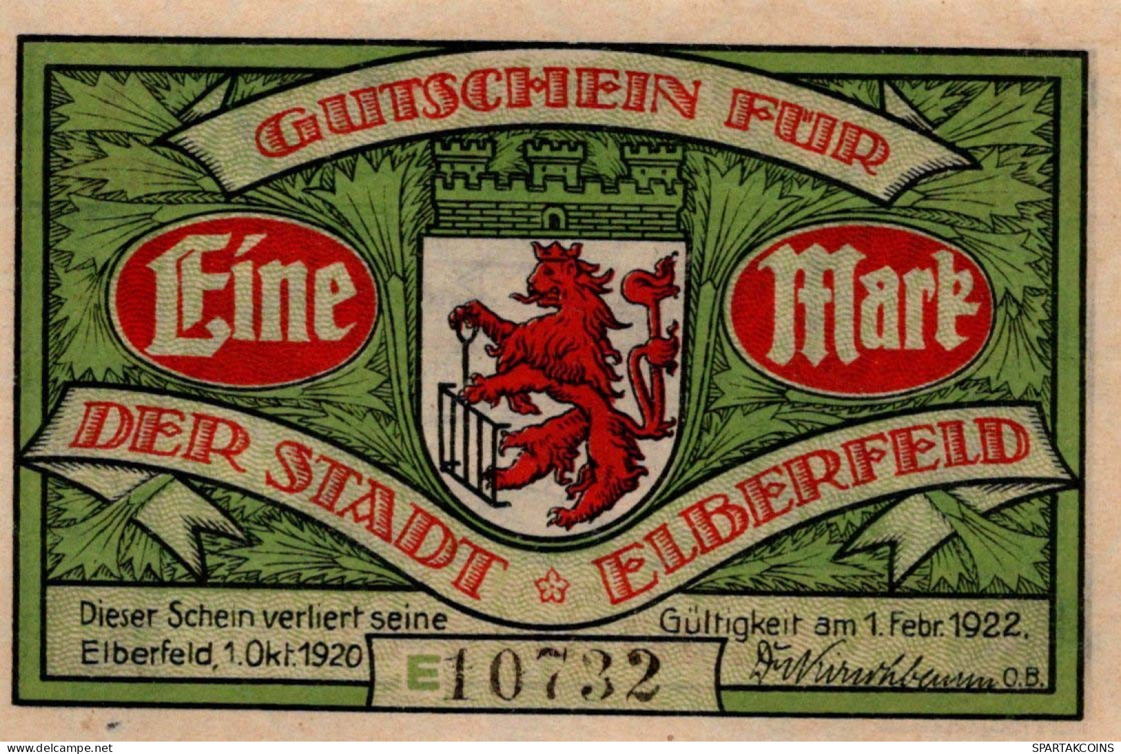 1 MARK 1920 Stadt ELBERFELD Rhine UNC DEUTSCHLAND Notgeld Banknote #PB154 - [11] Emissioni Locali