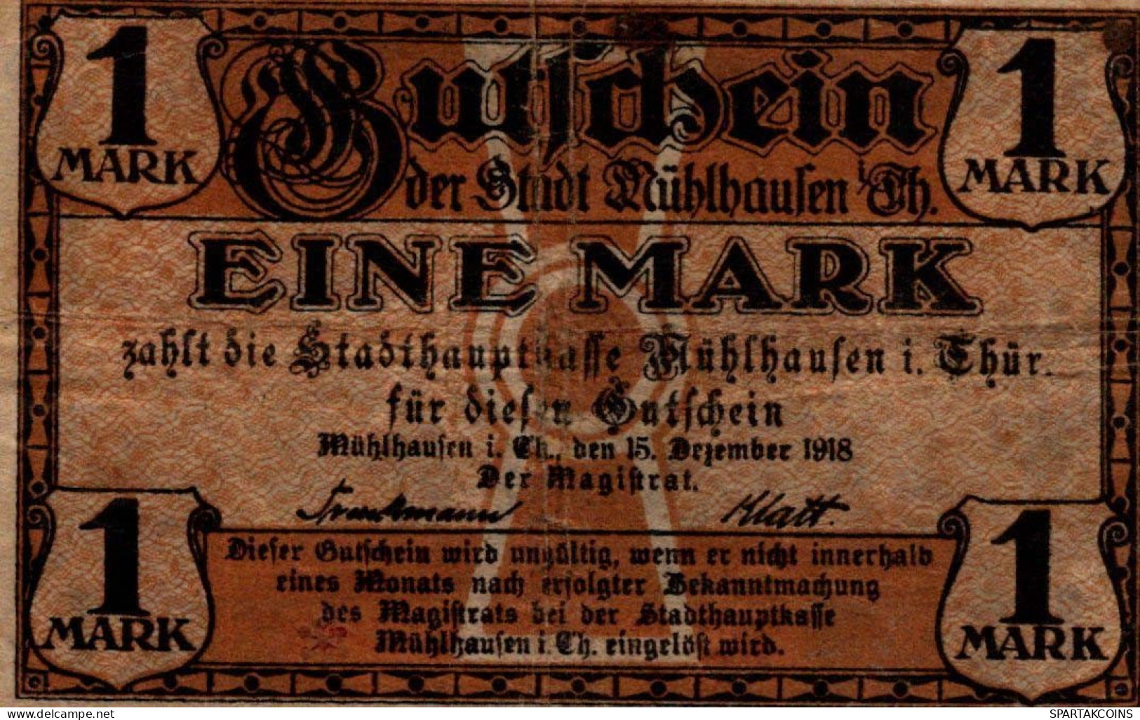 1 MARK 1918 Stadt Mühlhausen Thuringia UNC DEUTSCHLAND Notgeld Banknote #PA631 - [11] Emissioni Locali