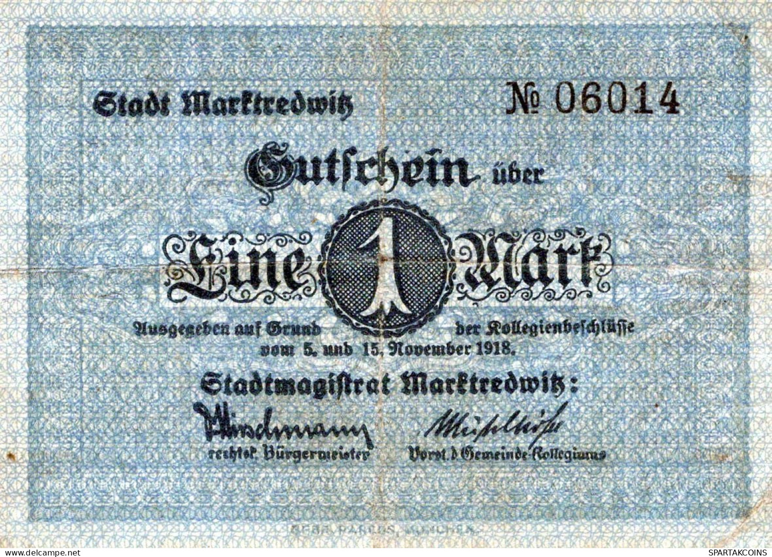 1 MARK 1918 Stadt Marktredwitz Bavaria UNC DEUTSCHLAND Notgeld Banknote #PH974 - [11] Emissioni Locali