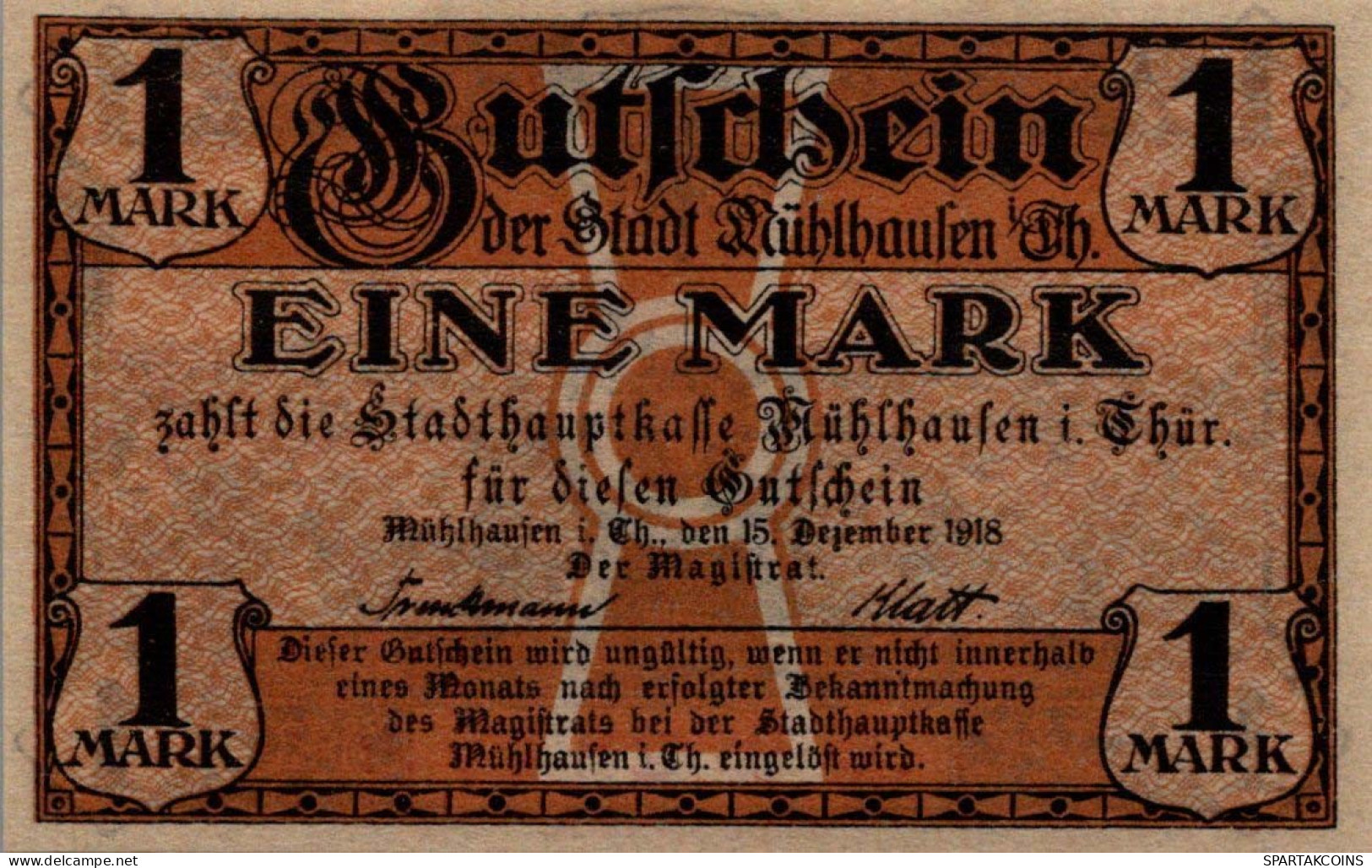 1 MARK 1918 Stadt Mühlhausen Thuringia UNC DEUTSCHLAND Notgeld Banknote #PI078 - [11] Emissioni Locali