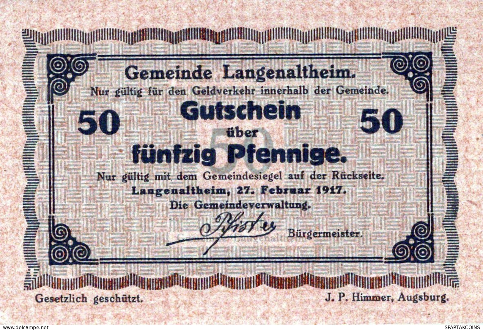 1 MARK 1917 Stadt LANGENALTHEIM Bavaria UNC DEUTSCHLAND Notgeld Banknote #PB975 - [11] Emissioni Locali