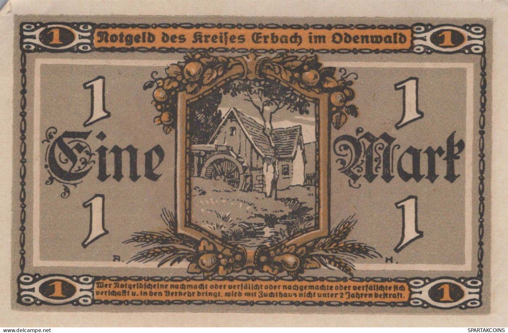 1 MARK 1918 Stadt ERBACH Hesse DEUTSCHLAND Notgeld Papiergeld Banknote #PF542 - [11] Emissioni Locali