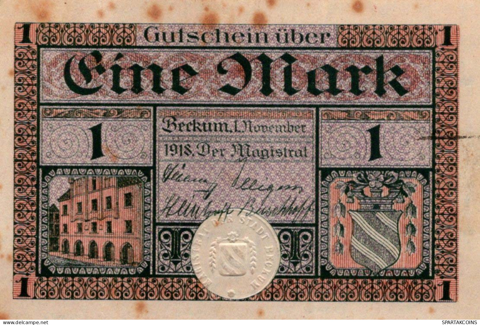 1 MARK 1918 Stadt BECKUM Westphalia DEUTSCHLAND Notgeld Banknote #PG347 - [11] Emissioni Locali