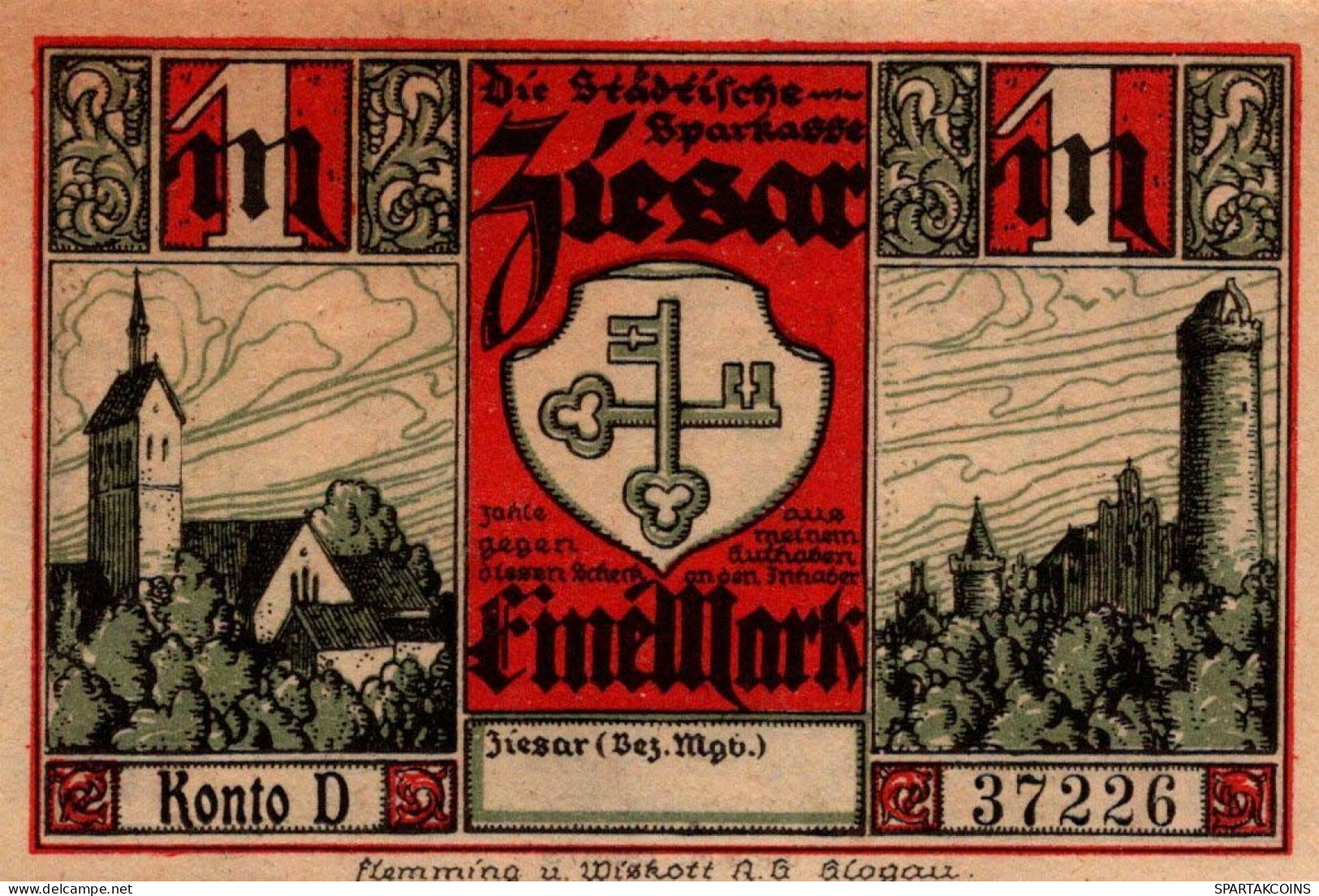 1 MARK 1914-1924 Stadt ZIESAR Saxony UNC DEUTSCHLAND Notgeld Banknote #PD401 - [11] Emissioni Locali