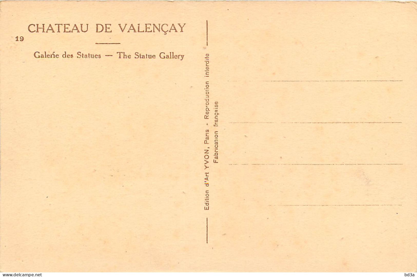 36 - CHÂTEAU  DE VALENCAY - GALERIE DES STATUES - YVON - Other & Unclassified