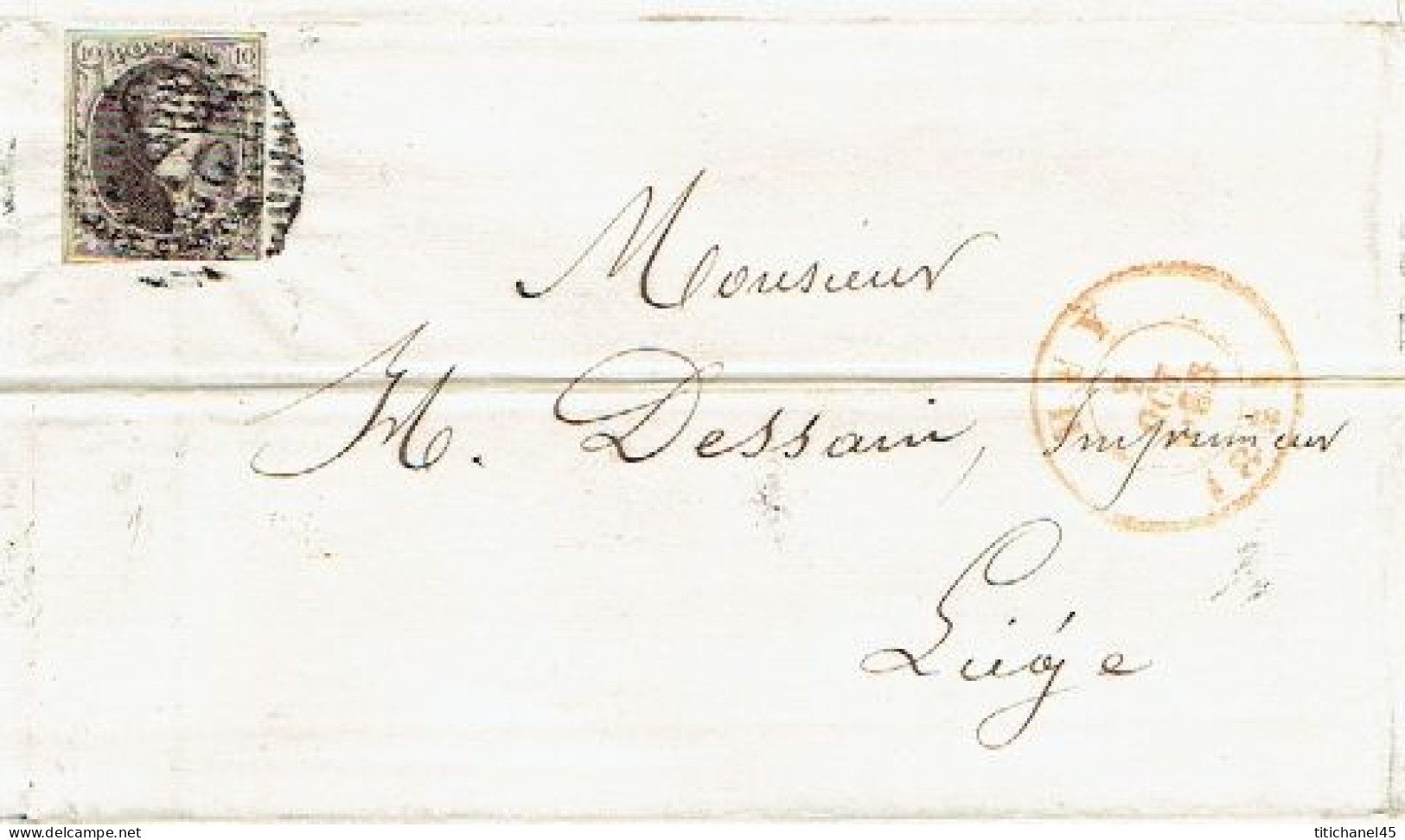 Médaillon N°6 Margé Obl. P 62 çàd HUY 2 OCT 1854  S/LAC + Entête & Cachet Privé J.L. GODIN & FILS Papeterie à HUY - 1851-1857 Medaglioni (6/8)