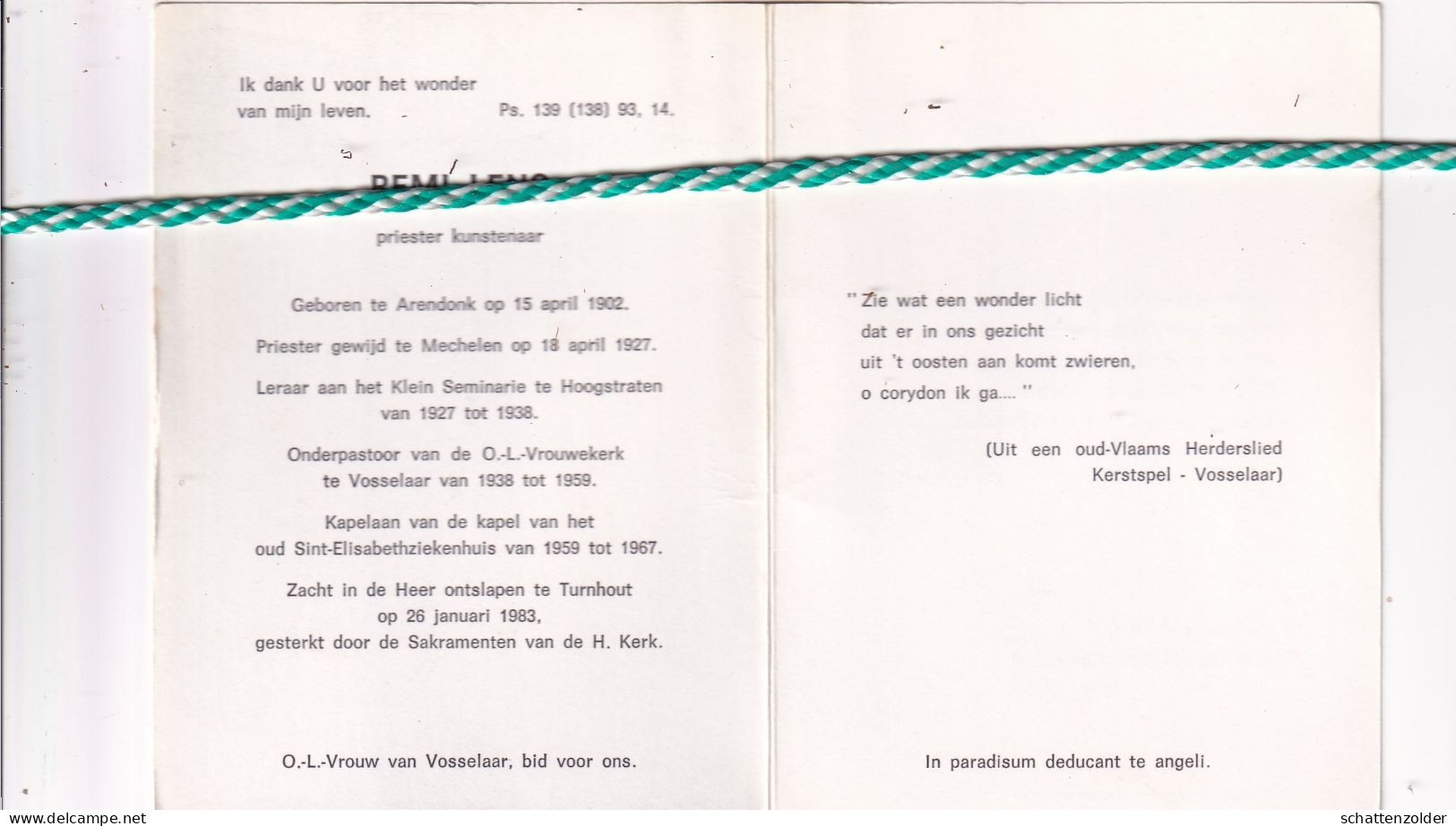 Priester Remi Lens, Arendonk 1902, Turnhout 1983. Priester-Kunstenaar, Foto Schilderij - Obituary Notices