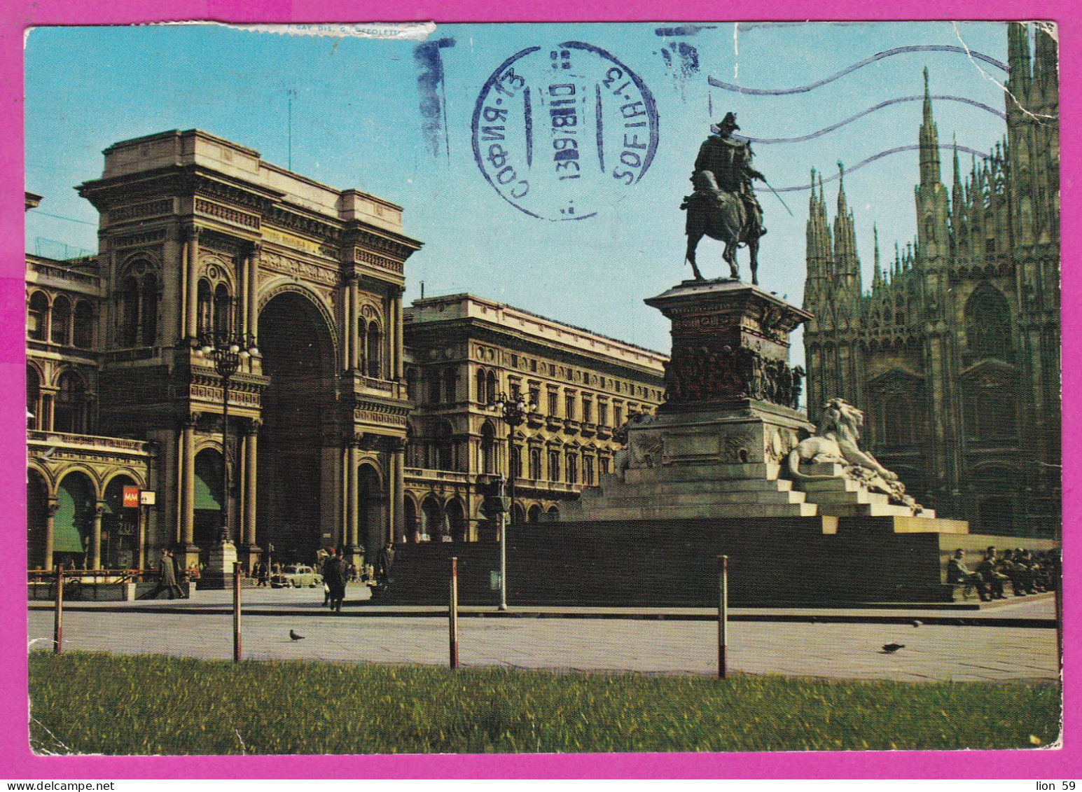 294052 / Italy - MILANO Piazza Del Duomo Monument Lion Statue PC 1978 USED - 170 L Corvette Caracciolo Italian Ships - 1971-80: Marcofilia