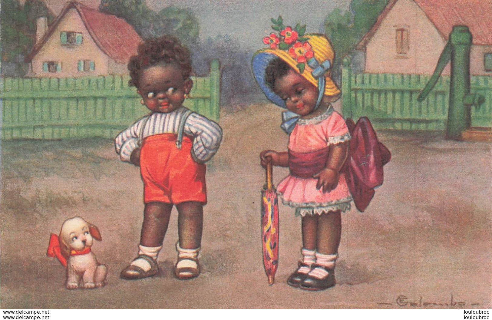 ILLUSTRATEUR COLOMBO E.  PETIT COUPLE D'ENFANTS NOIRS R1 - Colombo, E.