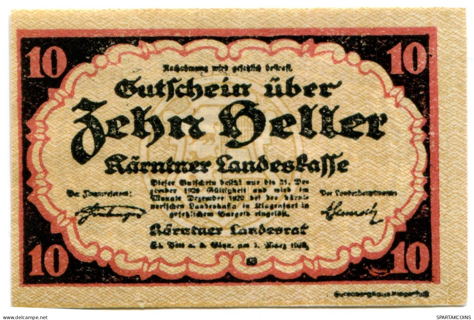 10 HELLER 1920 Stadt CARINTHIA Carinthia Österreich Notgeld Papiergeld Banknote #PL538 - [11] Local Banknote Issues