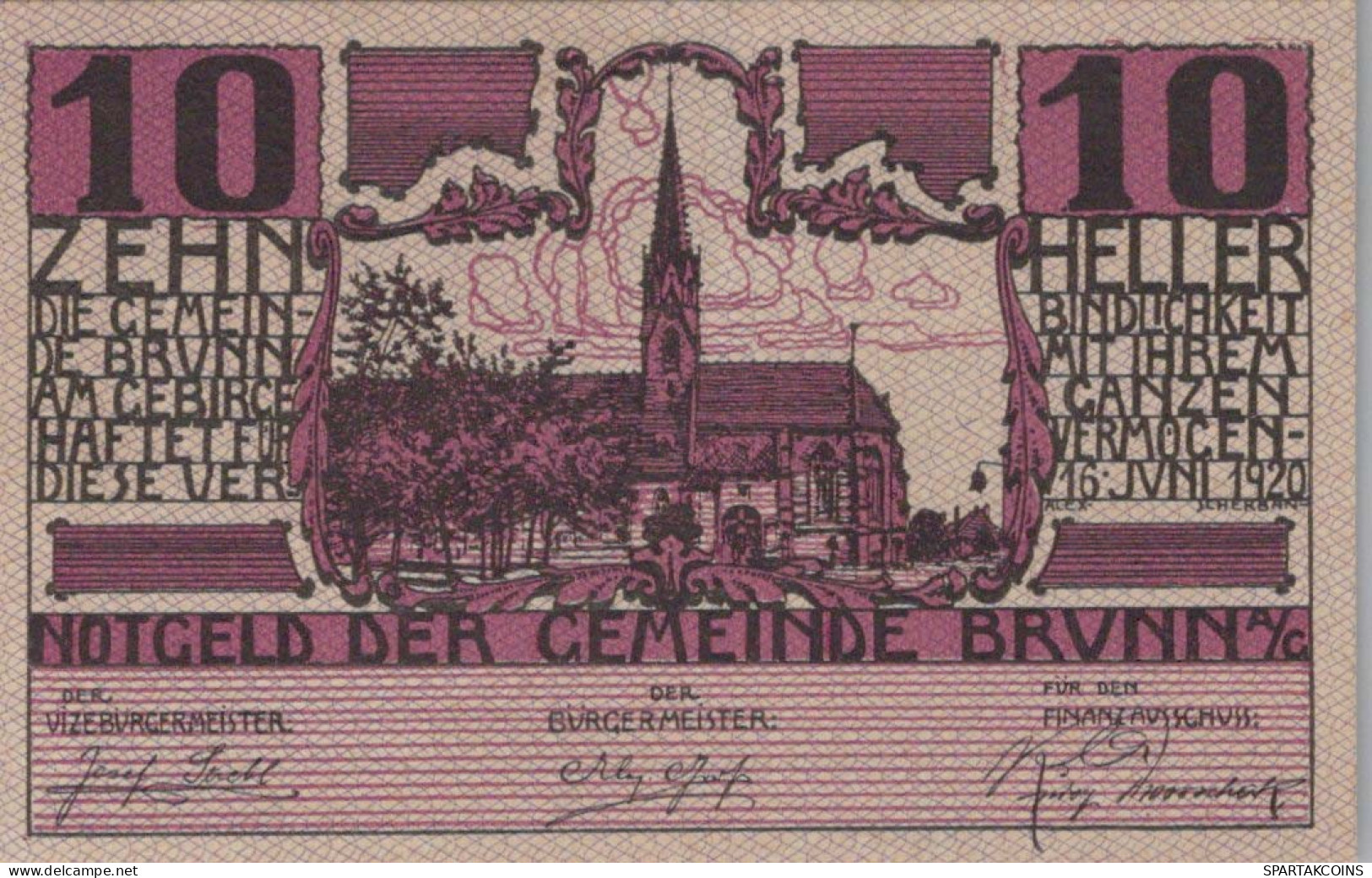 10 HELLER 1920 Stadt BRUNN AM GEBIRGE Niedrigeren Österreich Notgeld #PF380 - [11] Local Banknote Issues