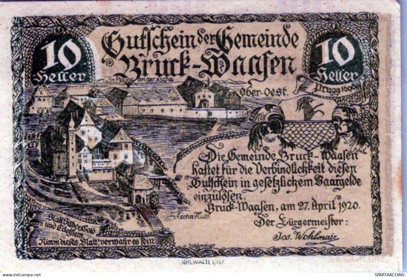 10 HELLER 1920 Stadt BRUCK-WAASEN Oberösterreich Österreich Notgeld #PF162 - [11] Local Banknote Issues
