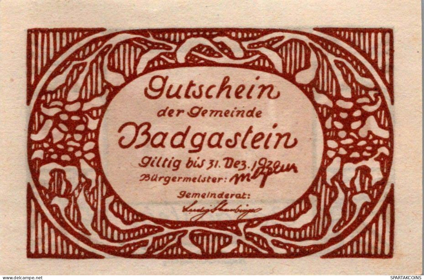 10 HELLER 1920 Stadt BAD GASTEIN Salzburg Österreich Notgeld Papiergeld Banknote #PG523 - [11] Local Banknote Issues