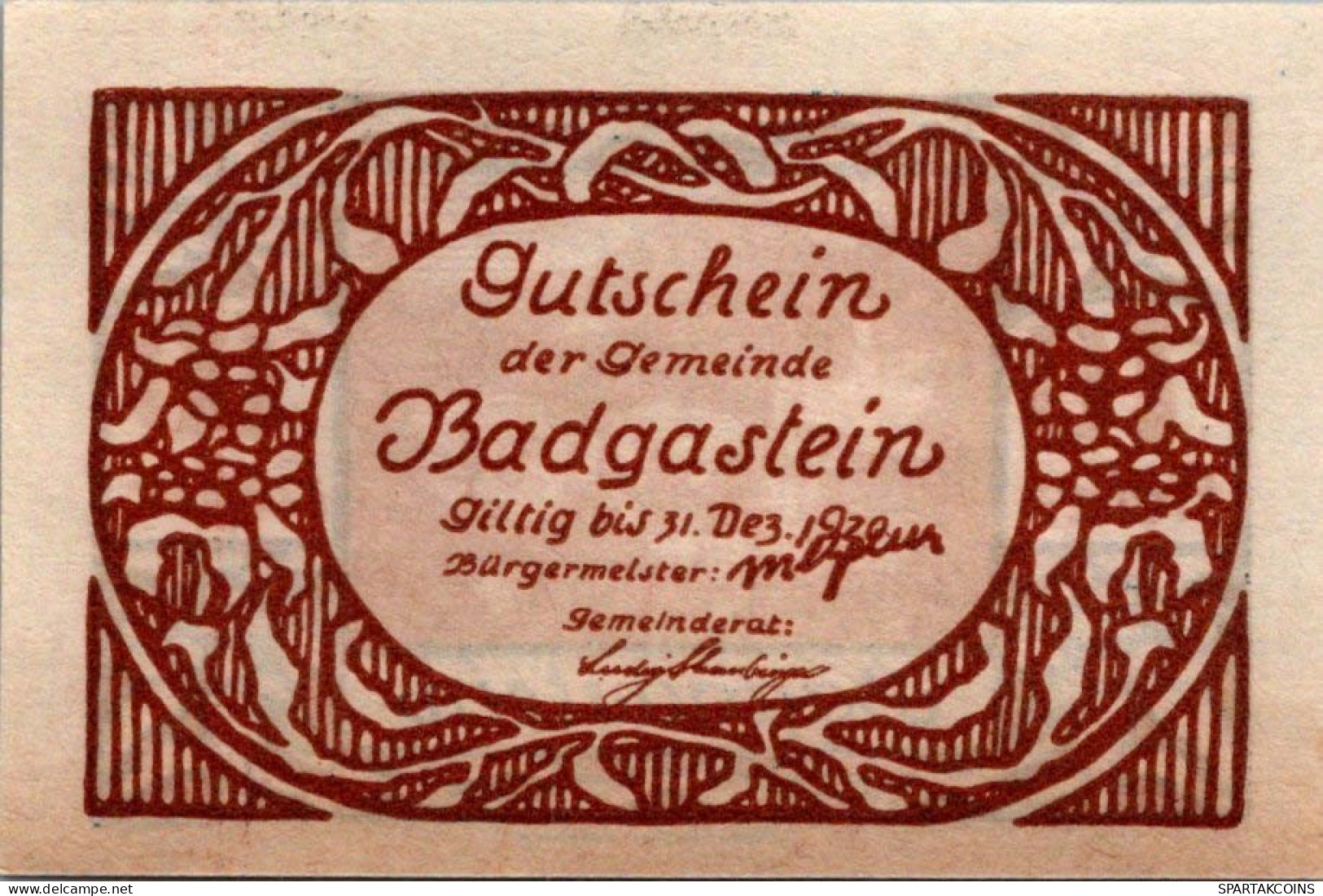 10 HELLER 1920 Stadt BAD GASTEIN Salzburg Österreich Notgeld Banknote #PF363 - [11] Local Banknote Issues