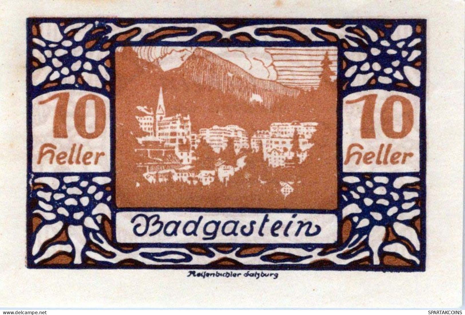 10 HELLER 1920 Stadt BAD GASTEIN Salzburg Österreich Notgeld Banknote #PF118 - [11] Local Banknote Issues