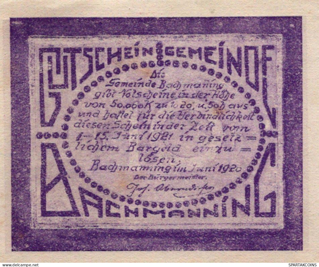 10 HELLER 1920 Stadt BACHMANNING Oberösterreich Österreich Notgeld #PF166 - [11] Local Banknote Issues