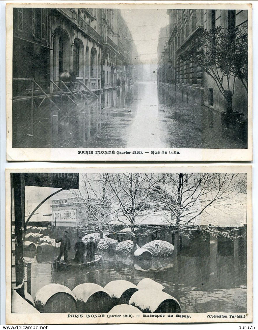 LOT 2 CPA Ecrites * PARIS Inondé ( Inondations Janvier 1910 ) Rue De Lille & Entrepôts De Bercy - Überschwemmung 1910