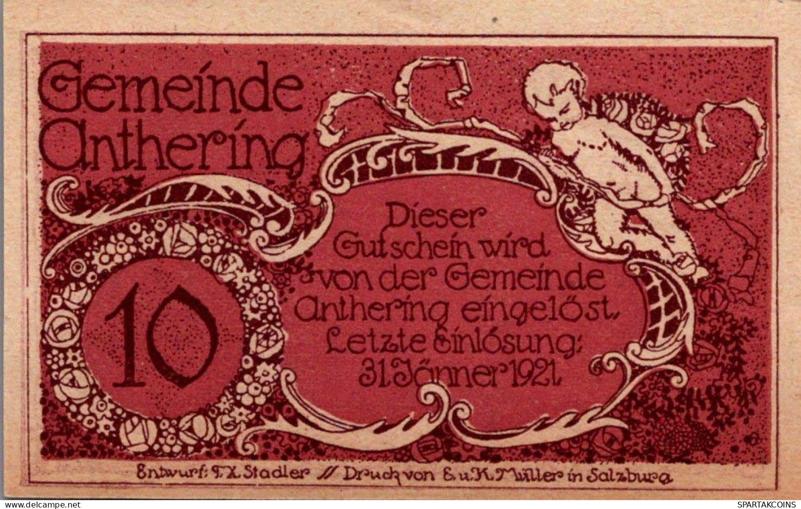 10 HELLER 1920 Stadt ASCHBACH Niedrigeren Österreich Notgeld Banknote #PF338 - [11] Local Banknote Issues