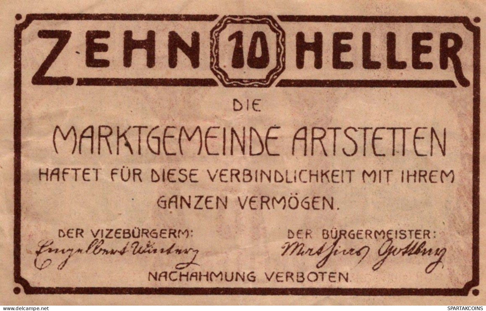 10 HELLER 1920 Stadt ARTSTETTEN Niedrigeren Österreich Notgeld #PI169 - [11] Local Banknote Issues