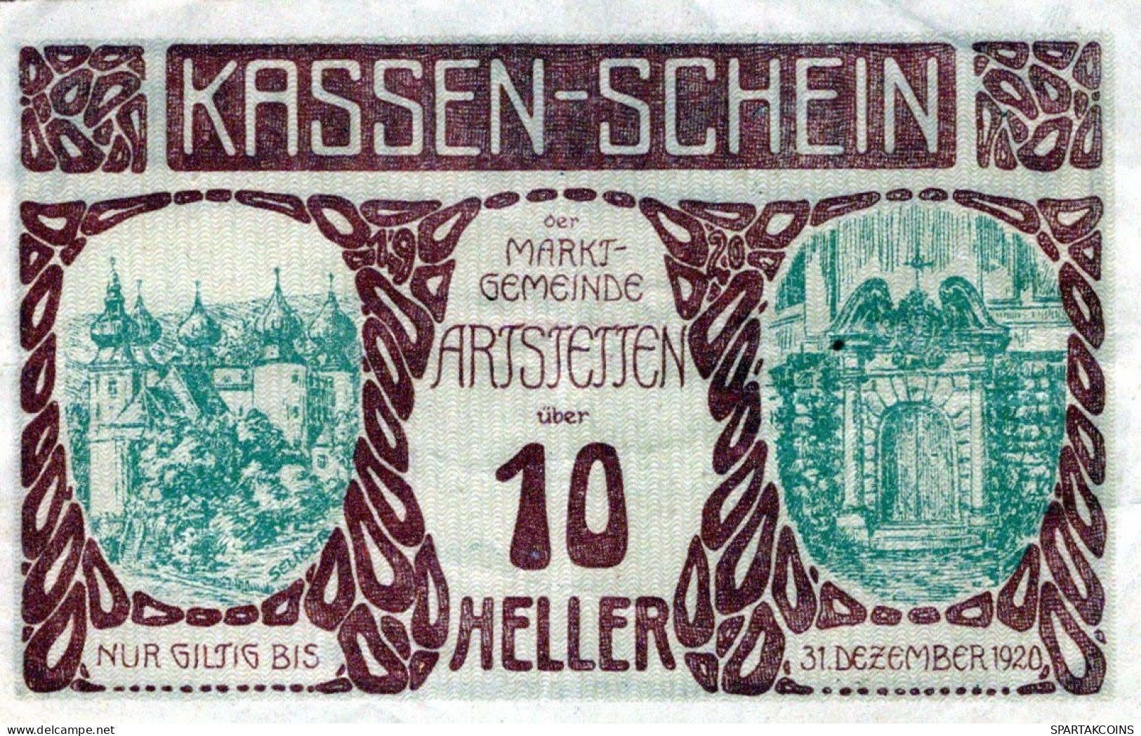 10 HELLER 1920 Stadt ARTSTETTEN Niedrigeren Österreich Notgeld #PI169 - [11] Local Banknote Issues