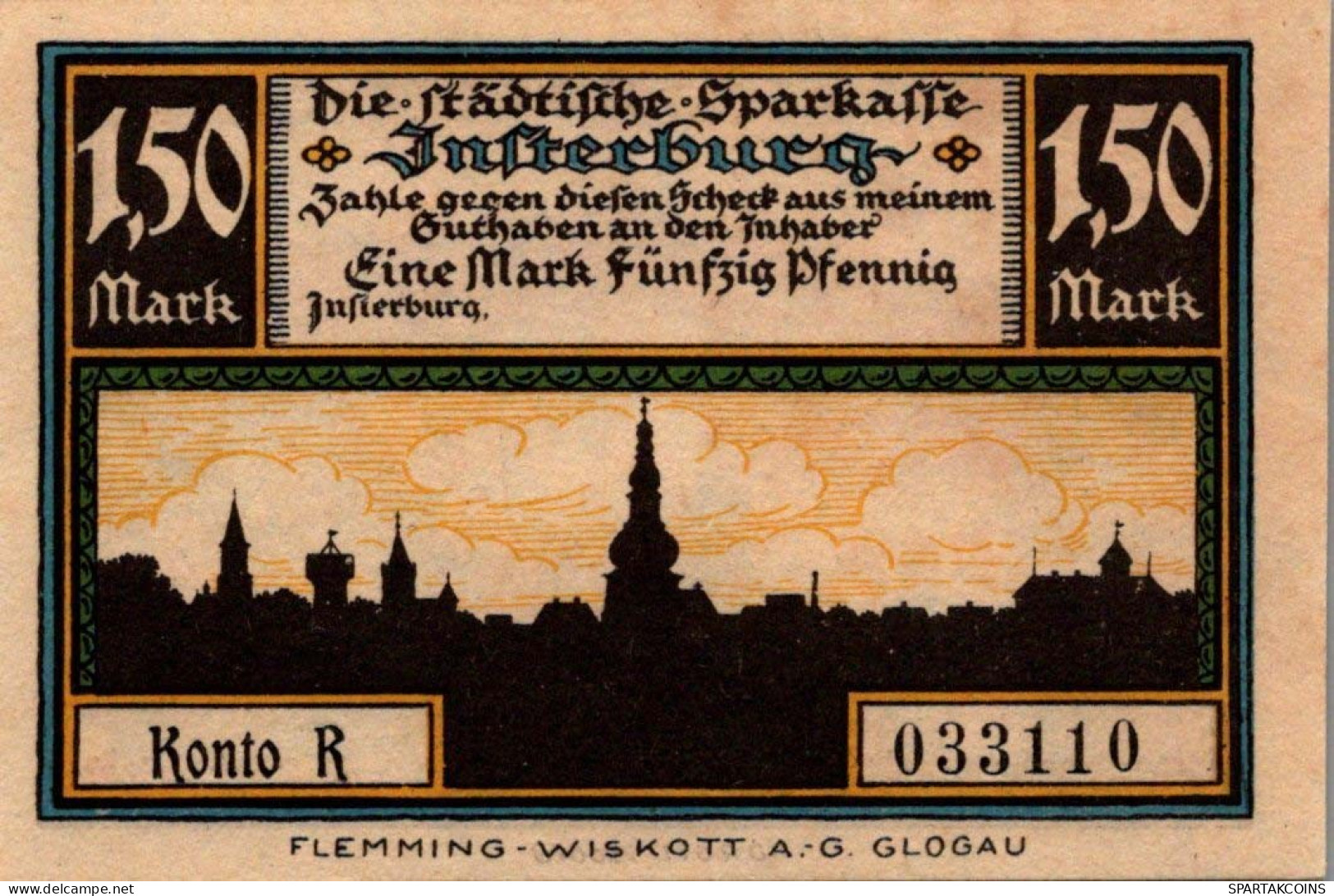 1.5 MARK 1914-1924 Stadt INSTERBURG East PRUSSLAND UNC DEUTSCHLAND Notgeld #PD149 - [11] Local Banknote Issues