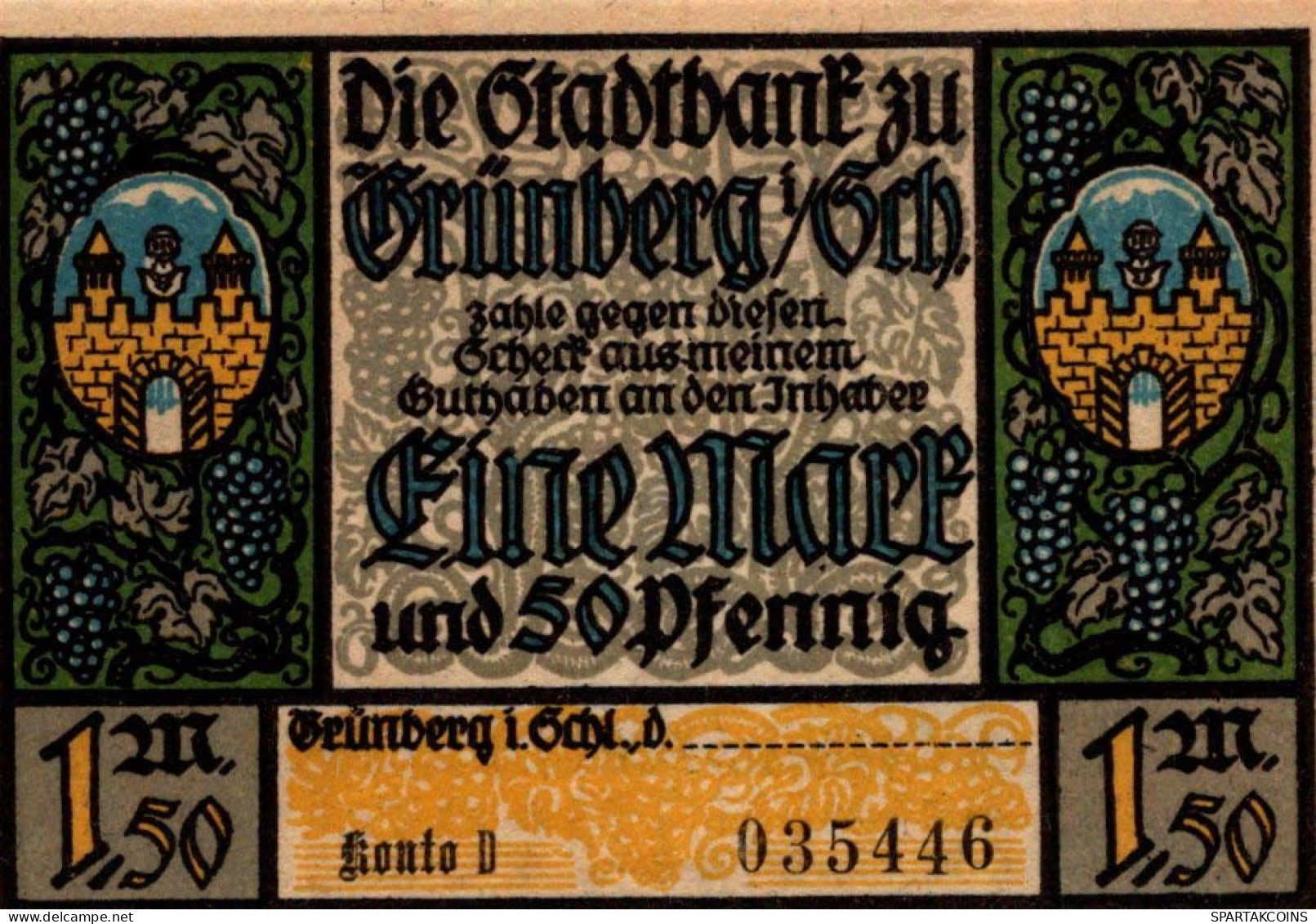 1.5 MARK 1914-1924 Stadt GRÜNBERG Niedrigeren Silesia UNC DEUTSCHLAND Notgeld #PD066 - [11] Emisiones Locales