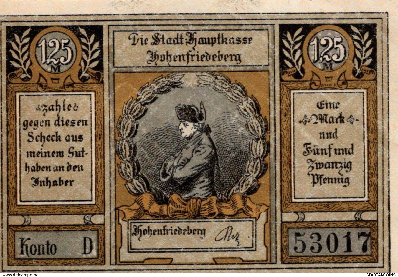 1.25 MARK Stadt HOHENFRIEDEBERG Niedrigeren Silesia DEUTSCHLAND Notgeld #PF843 - [11] Local Banknote Issues