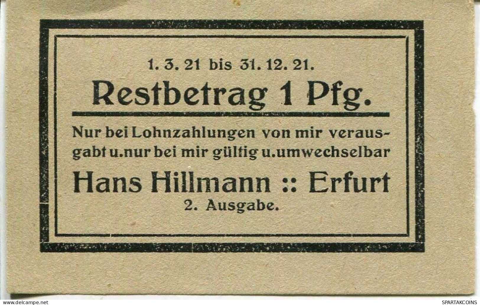 1 PFENNIG 1923 Hans Hillmann Stadt ERFUR Saxony DEUTSCHLAND Notgeld Papiergeld Banknote #PL965 - [11] Emisiones Locales