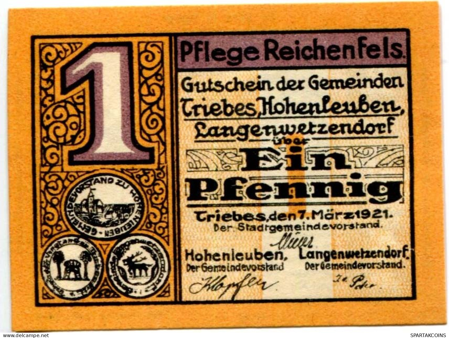 1 PFENNIG 1921 Stadt TRIEBES Thuringia DEUTSCHLAND Notgeld Papiergeld Banknote #PL611 - [11] Emisiones Locales