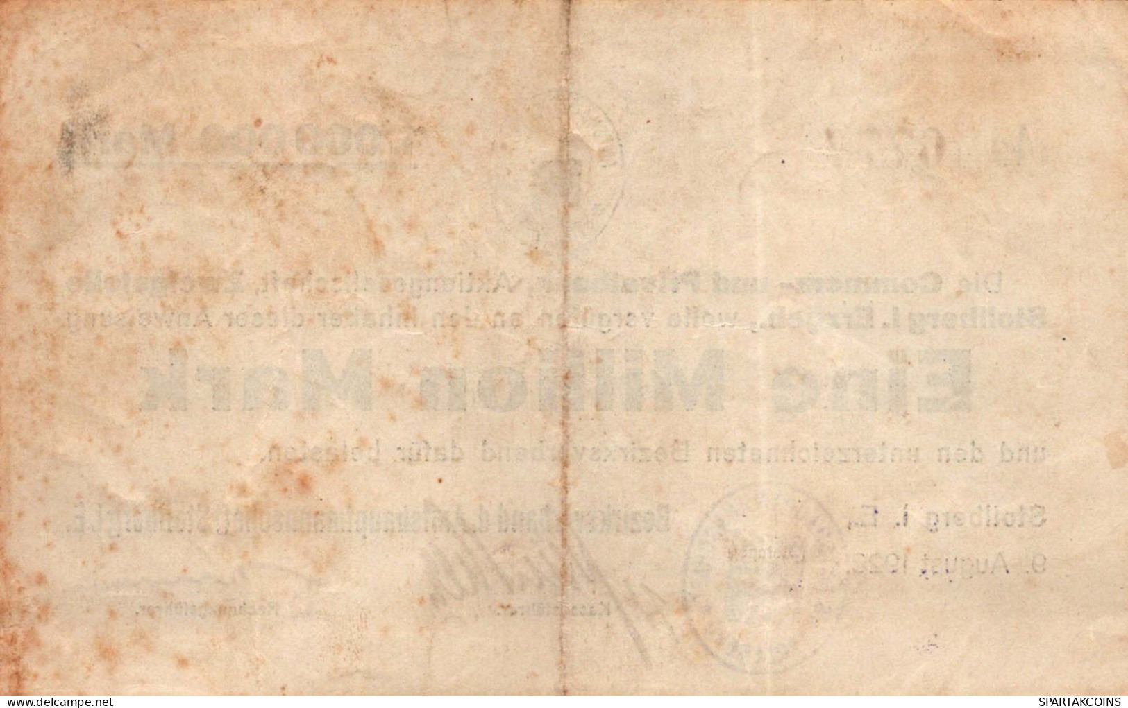 1 MILLION MARK 1923 Stadt STOLLBERG Saxony DEUTSCHLAND Papiergeld Banknote #PK893 - [11] Local Banknote Issues