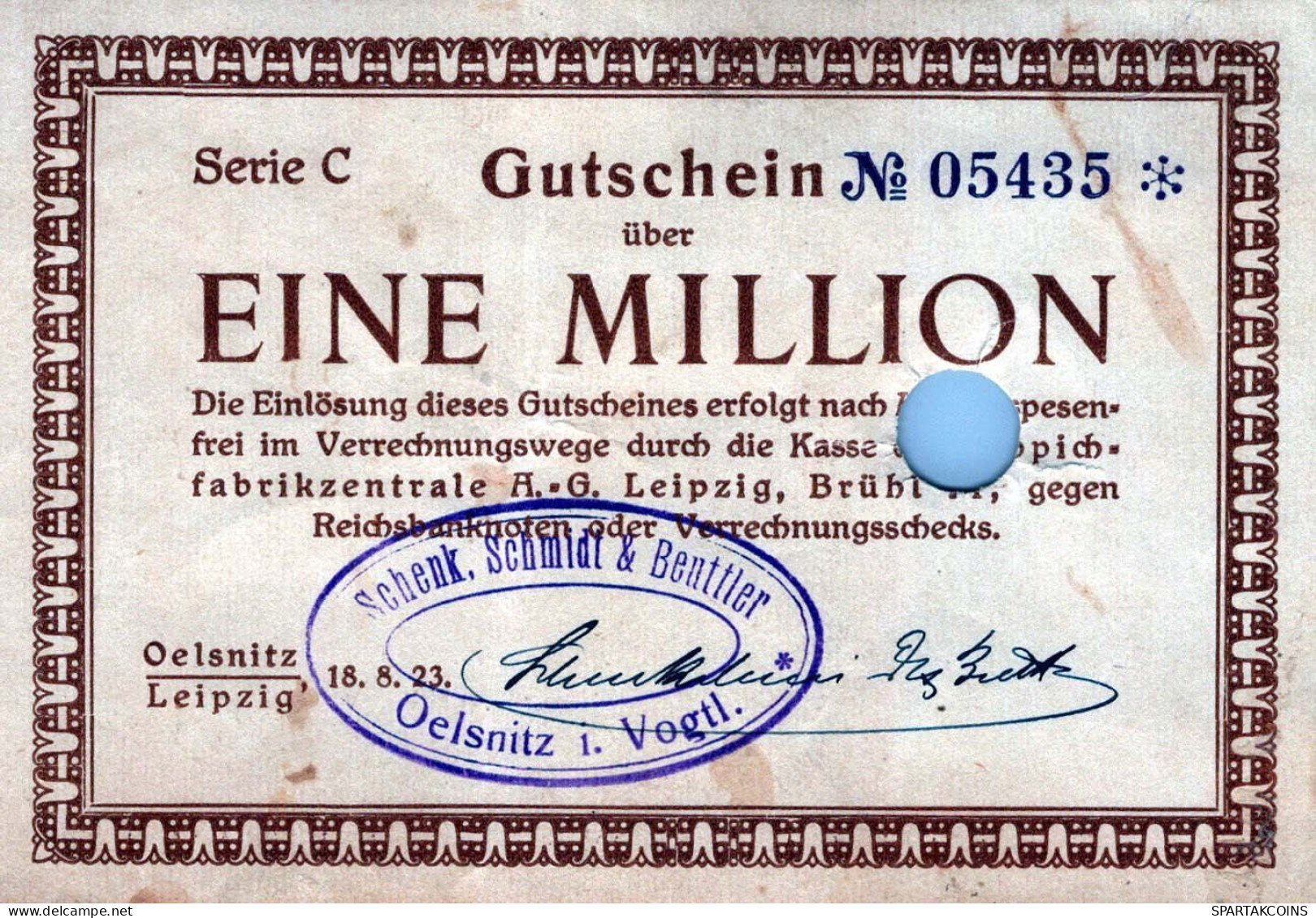 1 MILLION MARK 1923 Stadt LEIPZIG Saxony UNC DEUTSCHLAND Papiergeld Banknote #PK788 - [11] Emisiones Locales