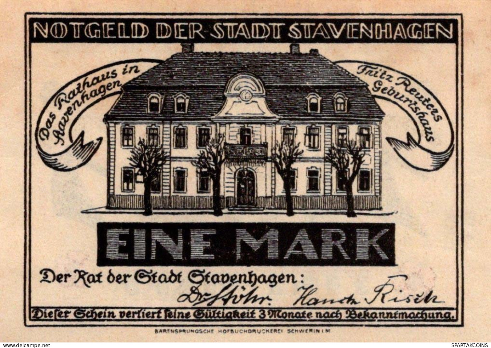 1 MARK Stadt STAVENHAGEN Mecklenburg-Schwerin UNC DEUTSCHLAND Notgeld #PI853 - [11] Local Banknote Issues