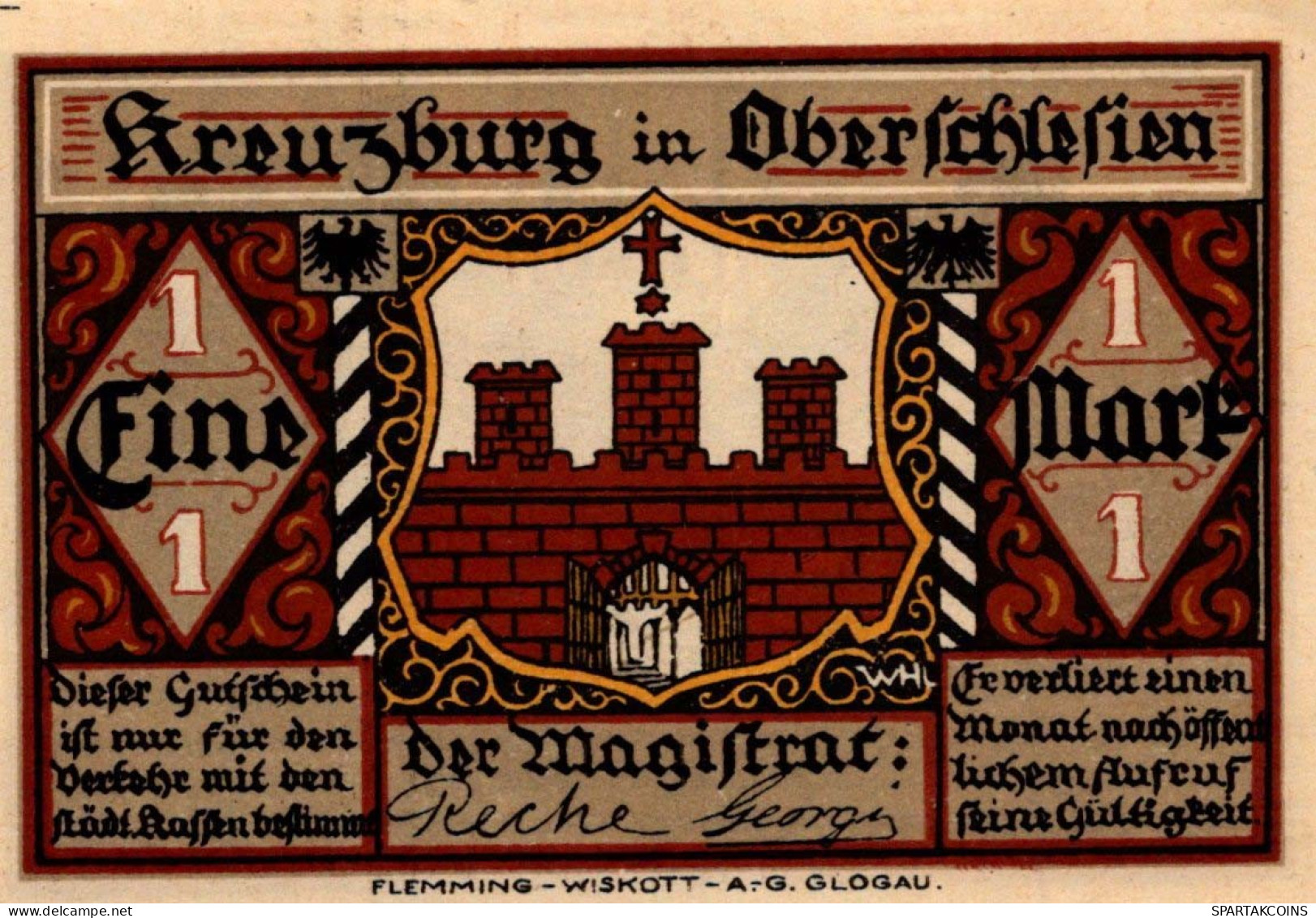 1 MARK Stadt KREUZBURG Oberen Silesia UNC DEUTSCHLAND Notgeld Banknote #PI636 - [11] Local Banknote Issues