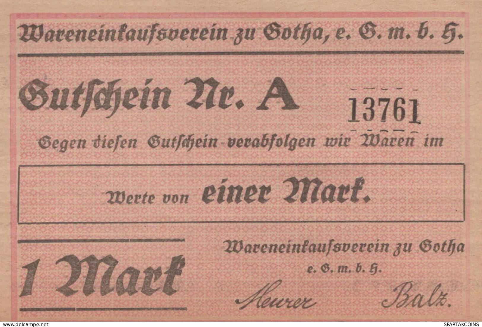 1 MARK Stadt GOTHA Saxe-Coburg And Gotha UNC DEUTSCHLAND Notgeld Banknote #PH987 - [11] Emissions Locales