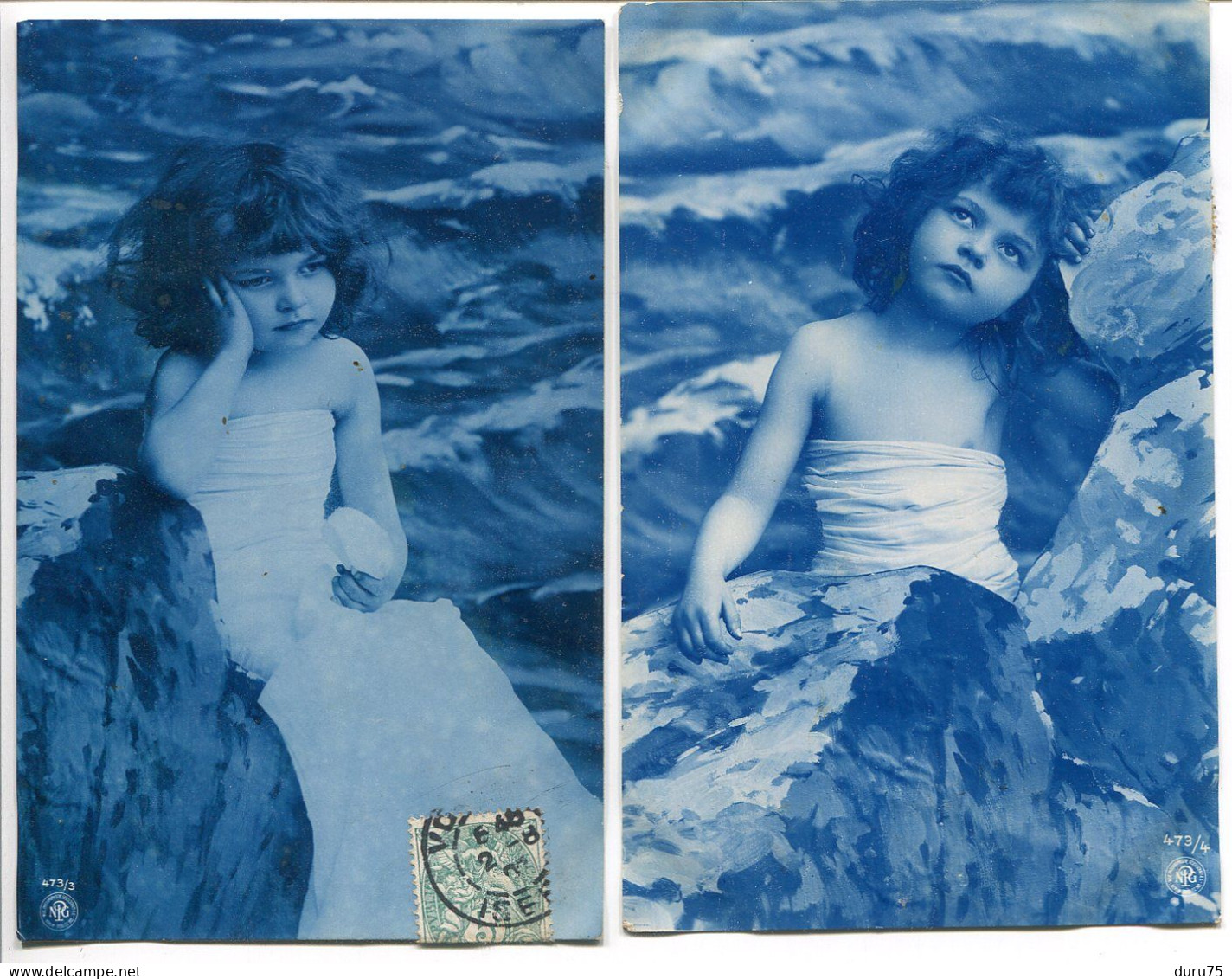 Suite De 3 Jolies CPA Fantaisies Voyagé 1907 * Glacées Brillantes PETITE FILLE Bleu DELFT Holland - Retratos