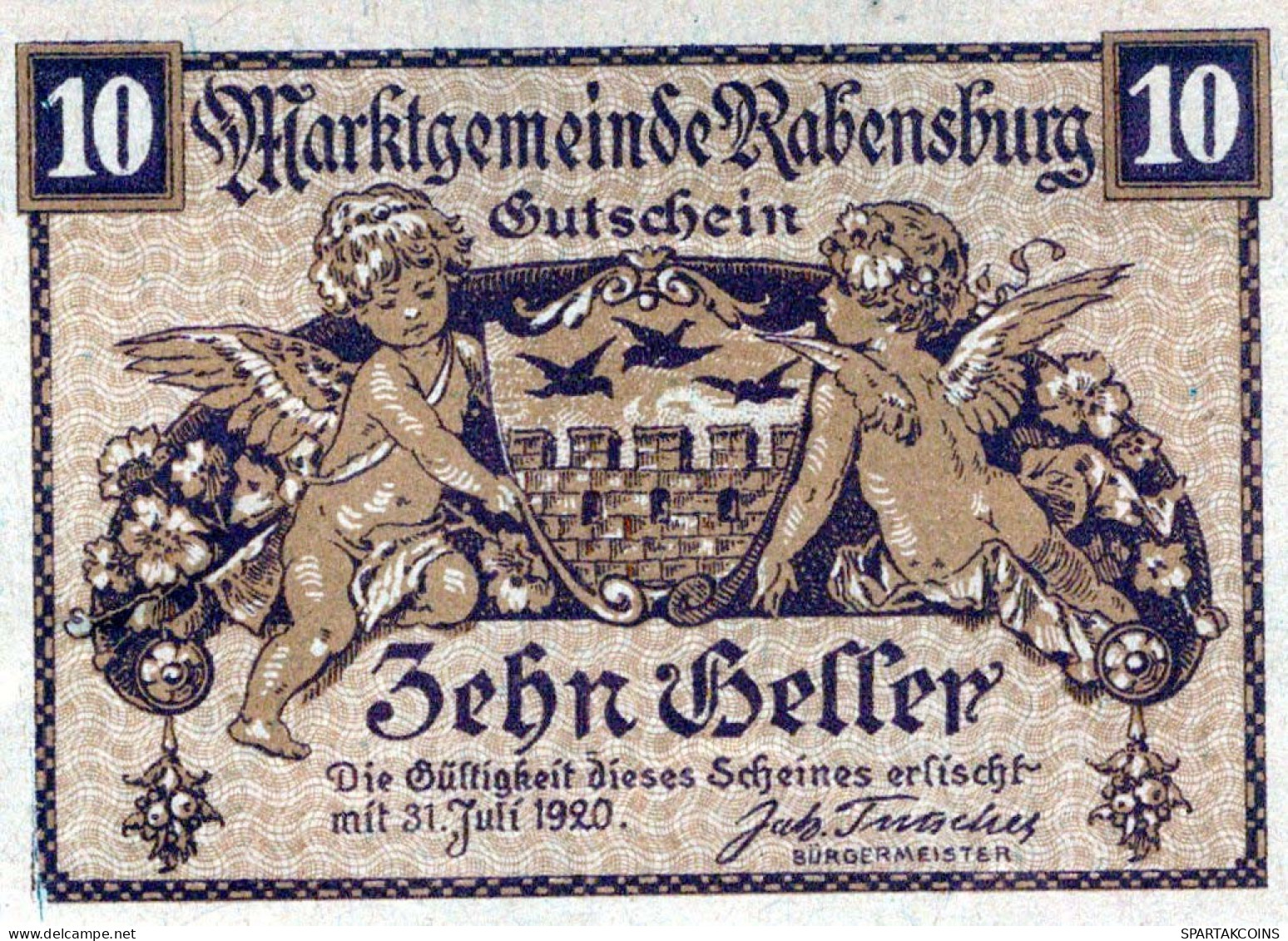 10 HELLER 1920 Stadt RABENSBURG Niedrigeren Österreich Notgeld #PD949 - Lokale Ausgaben