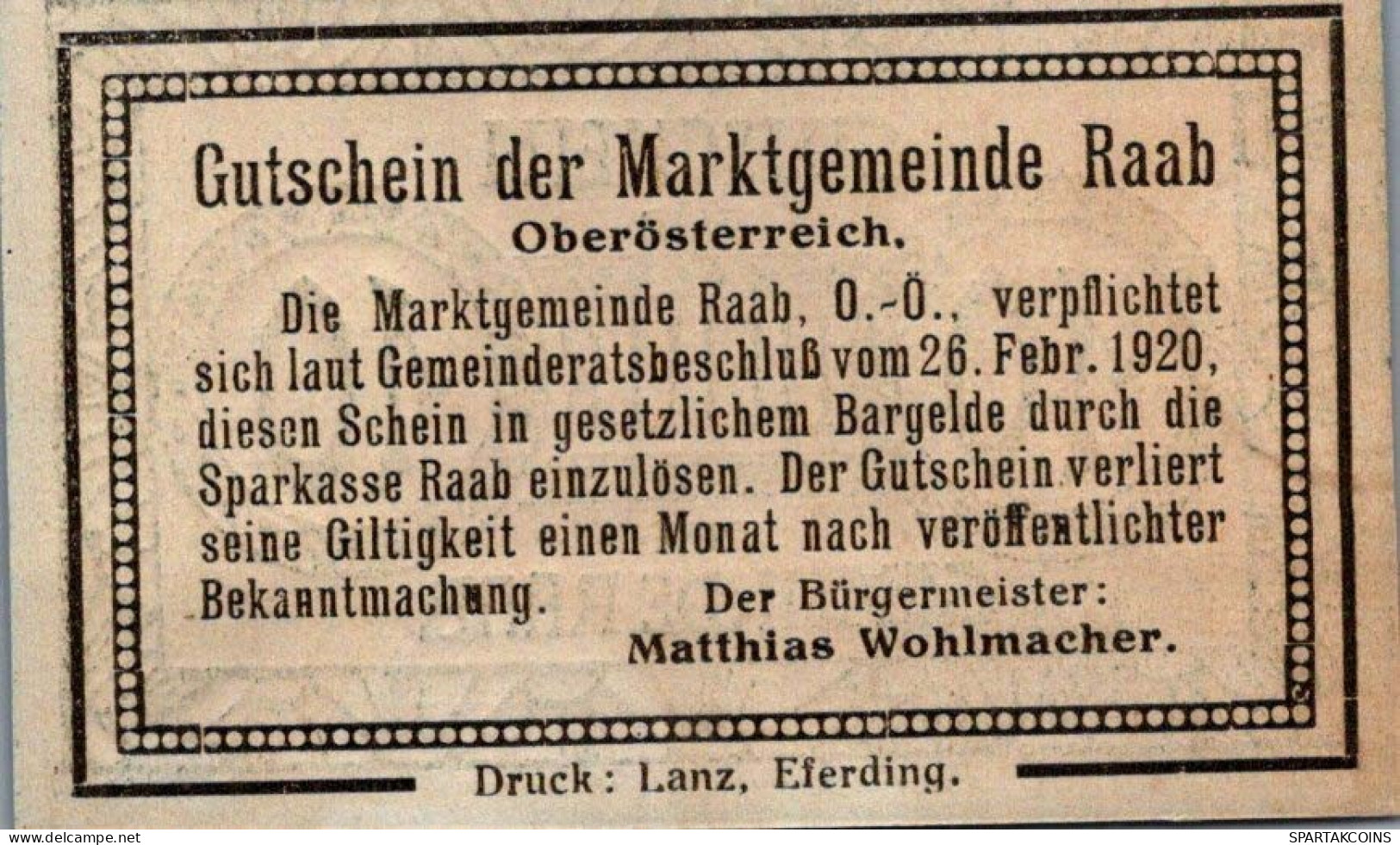 10 HELLER 1920 Stadt RAAB Oberösterreich Österreich Notgeld Banknote #PD965 - [11] Local Banknote Issues