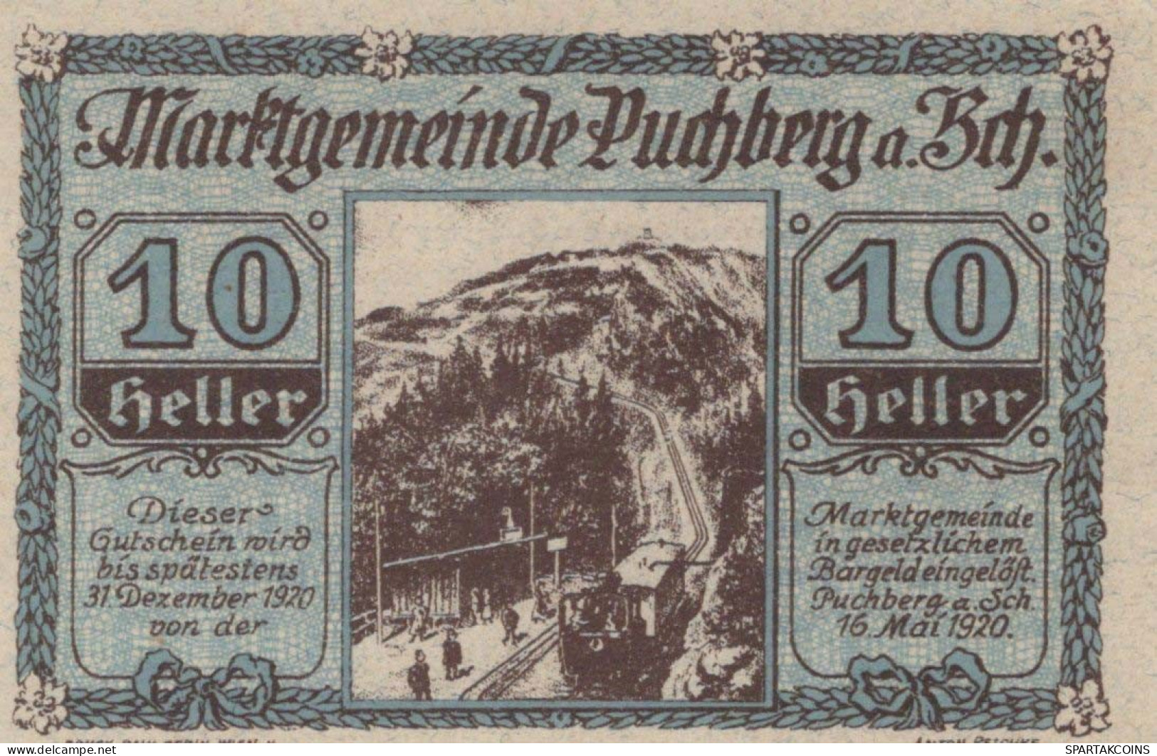 10 HELLER 1920 Stadt PUCHBERG AM SCHNEEBERG Niedrigeren Österreich #PE406 - [11] Local Banknote Issues