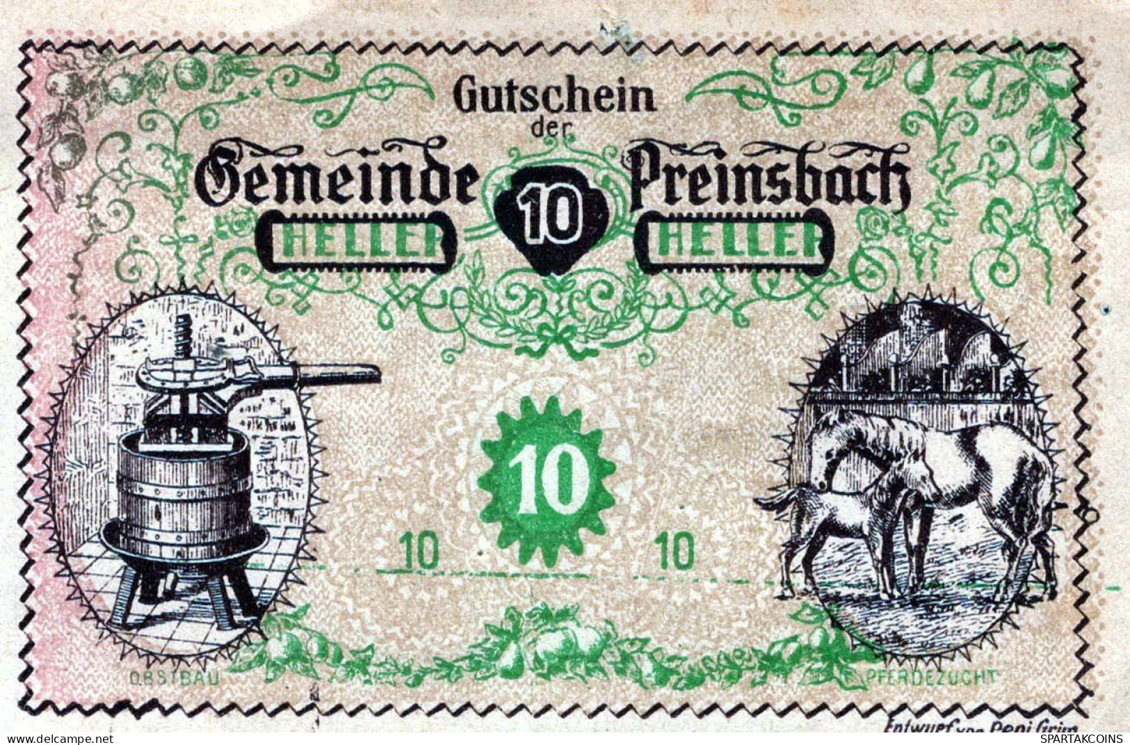 10 HELLER 1920 Stadt Preinsbach Niedrigeren Österreich Notgeld #PI416 - [11] Local Banknote Issues